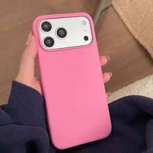 1pc Deep Pink Matte Simple Large Hole Lens Protection Anti-Drop Phone Case Personality Suitable For Iphone16Promax Phone Case 17/16/15/14Plus/13/12/11 Protective Case - Pink - View 2
