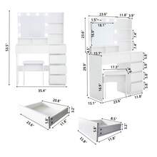 Tocador con Espejo y Taburete - Mesa de Maquillaje con Cajones de Almacenamiento y Organizador, Blanco y Dorado, Diseño que Ahorra Espacio para Dormitorios Pequeños - Blanco + Tablero de partículas + MDF + Moderno - Ver 7