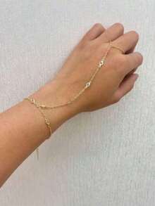 1pc Bohemian Style Gold Color Round Adjustable Finger/Wrist/Hand Chain Bracelet, Elegant Jewelry Her, Summer Beach Accessory - Vàng - Xem 3