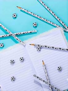 5/10支装足球主题铅笔和橡皮擦套装，配有运动主题橡皮擦，趣味木质铅笔套装，学习文具，返校必备，是足球主题生日派对的完美礼物 - 套裝 - 查看 6