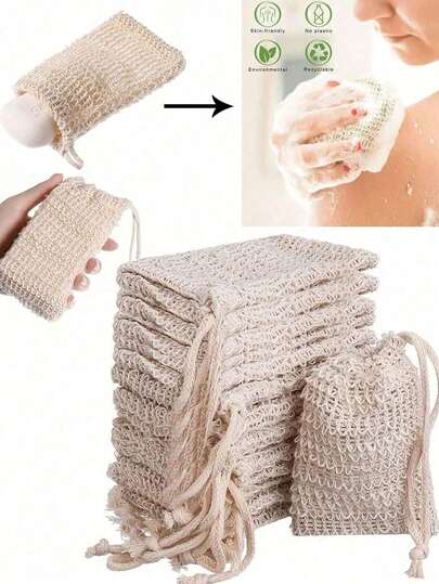 2pcs Reusable Exfoliating Soap Bags, Linen Drawstring Soap Pouch, Soap Saver Bag, Easy Lathering And Drying, Body Exfoliator, Back Scrubber, Skin Smoothing, Removes Dirt And Dead Skin, Bathing Cleaning Tool, Bathroom Accessory, Bathroom Decor, Summer