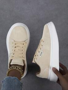 2026 New Women's Lace Up Casual Shoes, Sports Shoes, White Shoes, Women's Shoes, Skateboarding Shoes, Lightweight Street Board Shoes - Beige - View 3