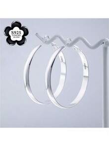 1pc Elegant, Luxurious, Sweet, Minimalist, Versatile, High-End 925 Sterling Silver Hoop Earrings, Suitable For Daily Wear, Vacation, Party, Date, Holidays And As A Gift - Silver - View 2