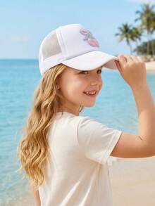 1顶女童刺绣樱桃网眼棒球帽，季节性透气网眼遮阳帽，夏季 - 1PC - 查看 10