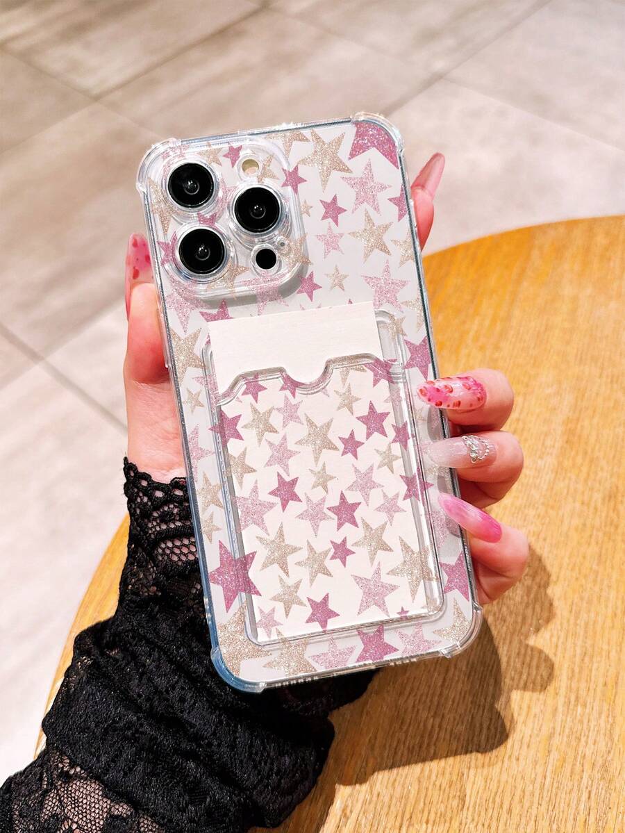 1pc New Transparent Star Pattern Card Slot Protective Case Compatible With IPhone 16 Pro Max/17 Pro/17 Pro Max/17/16/16 Pro/16 Plus/15 Pro Max/15 Pro/15 Plus/15/14 Pro Max/14 Pro/14/13 Pro/13/12 Pro/12/11/XS/XMax/8 Plus/7, Shockproof Phone Case, Suitable As Gift For Family, Holiday, Friends, Birthday, Girlfriend, Boyfriend Or Personal Use - Multicolor - View 1