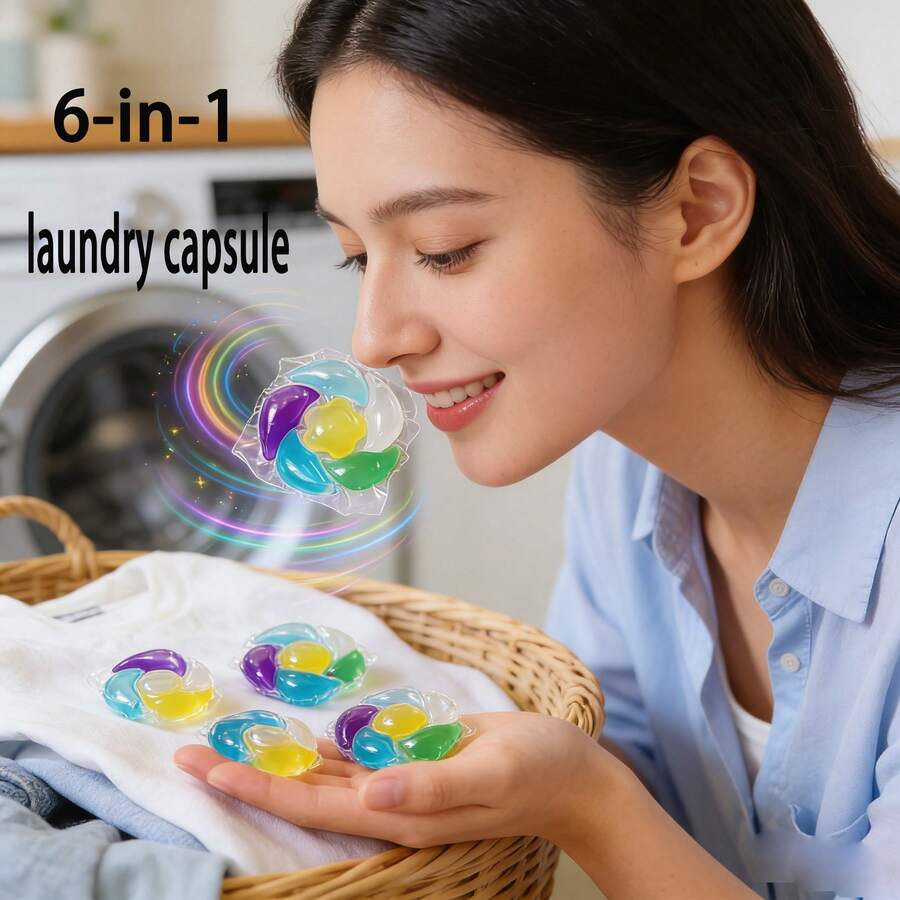 1/30/50 كرة مركزة للغسيل 6 في 1/5 في 1 مزيل البقع القوي، برائحة زهرة الخوخ، مسحوق غسيل مزيل للروائح، مناسب للبقع الظاهرة والخفية، متوافق مع جميع غسالات الملابس، كرات غسيل، مسحوق غسيل - سائل - مشاهدة 1