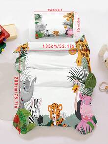 Bộ 2/3 món ga trải giường trẻ em chủ đề động vật rừng rậm, vỏ chăn in hình động vật vườn thú châu Phi dễ thương, bộ ga trải giường mềm mại, thoáng khí kèm vỏ gối, phù hợp cho trẻ em và thanh thiếu niên, bé trai và bé gái, dùng được cả bốn mùa, có khóa kéo, kích thước 140x210cm. - Nhiều màu - Xem 9