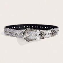 Grunge Punk 1pc Women's Y2k Style Western Chunky Waist Belt With Dopamine Star & Eye Decor, Perfect For Daily Wear Party - 黑色 - 查看 2
