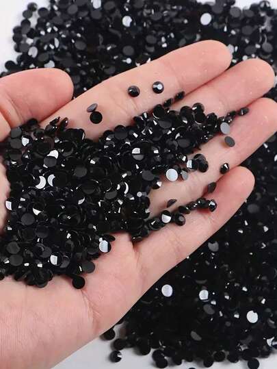 1000颗2毫米黑色树脂平底果冻水钻，适用于DIY工艺品、美甲、面部彩妆、杯子、瓶子和艺术品。散装闪亮仿水钻。