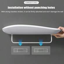 Juego de accesorios de baño, cepillo de inodoro de silicona de lujo, estante para zapatillas, toallero, jabonera, organizador triangular, estante rectangular, solución todo en uno, sin necesidad de perforar, se ajusta al 90% de las paredes del hogar, alta capacidad y resistente - A12-Gris - Ver 4