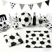 20/40/60pcs Football Themed Party Napkins, Football Pattern Paper Napkins. Disposable Party Napkins. Restaurant Napkins, Party Supplies, Tabletop Decor. Holiday Decorations, Party Decorations - Black and White - View 3
