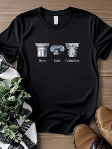 Maglietta da donna con stampa di architettura, T-shirt con gli ordini classici: dorico, ionico, corinzio, storia greca e romana antica per architetti - nero - Visualizzare 6