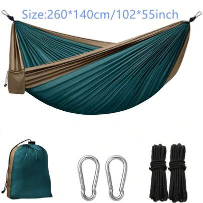 1pc Portable Camping Hammock, Ultra-Light & Thin, Single Person Breathable Comfortable Hammock, Lightweight 210T Nylon Material With Storage Bag - Easy To Install, Suitable For Camping, Travel, Beach, Backyard, Patio, Hiking, Outdoor Activities - For Single Person Use, Includes Carabiners And Accessories