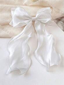 1/2/3pcs Mesh Bowknot Ribbon Hair Clip For Daily, Large Hairpin For Hair Styling Accessories,Suitable For Daily Wear,Photography - White - View 5