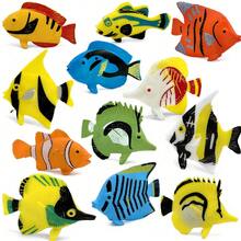 Set de 12 piezas de mini peces tropicales, modelo del mundo marino de PVC sólido, que incluye decoraciones de peces de aguas profundas, modelo educativo del océano, adecuado para regalos de festivales infantiles, perfecto para la decoración de acuarios y recuerdos de fiesta - Multicolor - Ver 7