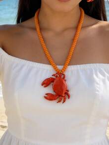 ZA Women's Multi-Color Shell Pendant Pearl Chain Necklace | Boho Beach Ocean Style Easter Gift Jewelry For Beach Party - Crab - View 5