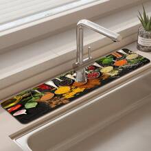 1pc, Kitchen Seasoning Pattern Sink Faucet Suction Pad, Drain Pad, Kitchen And Bathroom Sink, Countertop, Drain Pad, Diatomite Washbasin, And Cuttable Quick-Drying Pad. - Multicolor - View 8