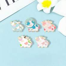 1枚/5枚可爱卡通奶牛珐琅金属胸针，送给朋友和同学的礼物，休闲动物锌合金卡通胸针，四季皆宜 - 彩色 - 查看 3