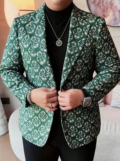 Áo khoác blazer dài tay in họa tiết cỡ lớn dành cho nam