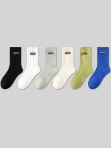 1/2/6双装男女通用滑板图案中筒袜，街头风，刺绣设计，情侣款 - 彩色 - 查看 5