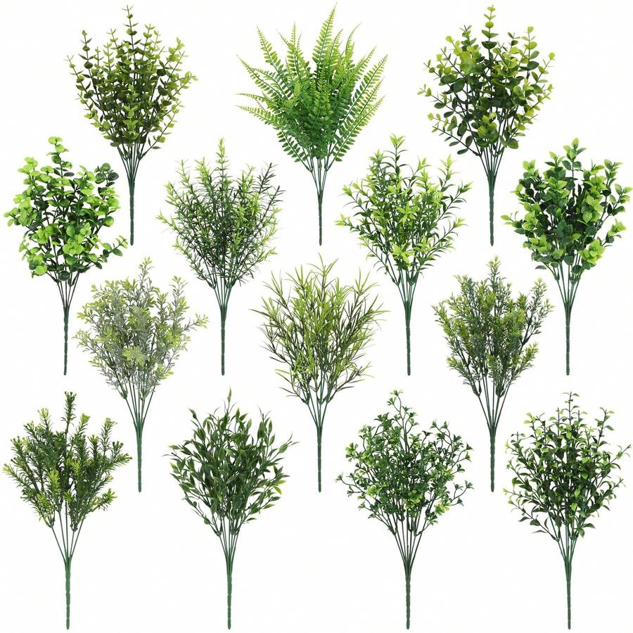 2/4支人造绿植枝条，仿真桉树叶，适用于花瓶、北欧风餐桌摆件、家居及婚礼装饰 - 綠色 - 查看 1