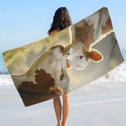 1pc Cow Print Beach Towel, Soft Comfortable Lightweight Beach Towel, Suitable For Travel, Swimming, Diving, Surfing, Yoga, Camping, Beach Accessories
