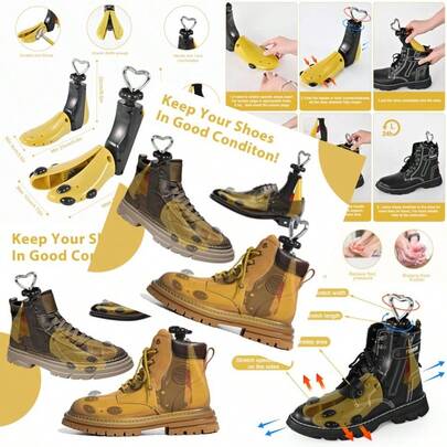 Eachway Shoe Stretcher Women Men Profional Boot Stretcher Adjustable Width Length For Wide Feet L (Men's 10-14 Yellow 1pcs Not A Pair)