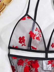 Women's Burgundy Sexy Sheer Camisole Nightgown With Matching Sexy Low-Waist Sheer Thong Panty Set - Burgundy - View 4