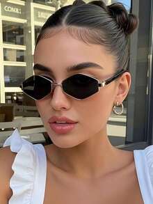 1 chiếc kính thời trang dáng kim loại hình thoi phong cách đường phố dành cho nữ - Nhiều màu - Xem 1