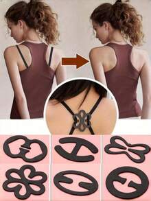 6pcs Flower, Butterfly, Heart, Geometric Pattern Bra Shoulder Strap Anti-Slip Buckle, Adjustable For All Seasons, Invisible Bra Fastener - Black - View 8