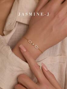 1 chiếc vòng tay bạc S925, vòng tay hình học, vòng tay đá Zirconia hình học, vòng tay đá Zirconia vuông, vòng tay nữ, thiết kế đơn giản và thanh lịch, quà tặng ngày lễ, thích hợp cho phụ nữ đeo hàng ngày - Nhiều màu - Xem 2