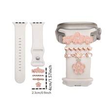4pcs Sakura Element Watch Band Decorative Rings, Zinc Alloy Rose Gold Delicate Accessories Including 3D Sakura, Rhinestone Heart, Rhinestone Star, Minimalist Sakura Designs, Compatible With Apple. And Other Mainstream Smartwatches (Watch Band Not Included), Adding Spring Romantic Atmosphere To Your Wrist, Creating Unique Personal Style With Premium Quality - Mouldless - View 6