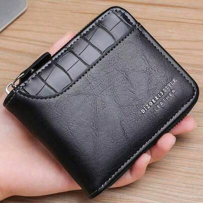 Cartera de cuero genuino para hombre, cartera de lujo para hombre, portador de tarjetas con cremallera, bolsillo para monedas, cartera RFID, regalo para hombre, cartera con clip para billetes, mini cartera, cartera de hombre, cartera pequeña de cuero genuino
