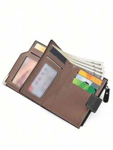 SHABILI Men's Short Wallet Fashionable And Ultra Thin Multi Card Holder Youth Snap Vertical Business Soft Leather Wallet For Men Wallet Purse Wallet Men Wallet Leather - màu đen - Xem 6