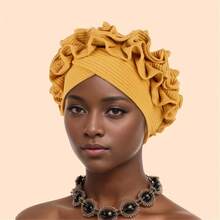 Ruffled Turban Cap Women's Head Wraps Soft Comfortable Headscarf Bonnet Lady Soild Color Headgear - 綠色 - 查看 8