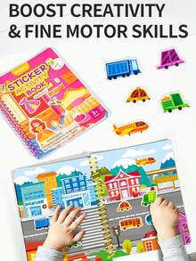 1本儿童益智贴纸书，适合3岁以上儿童，DIY贴纸书，包含泡泡贴纸、果冻贴纸、撕贴贴纸、卡通贴纸，学前认知思维玩具 - 彩色 - 查看 7