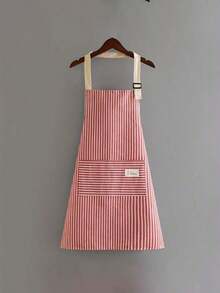1pc Linen Waterproof Apron, Blue Gray Brown White Striped Apron, Adult Kitchen Apron, Breathable Fashion Waterproof Apron, Kitchen Supplies - 查看 1