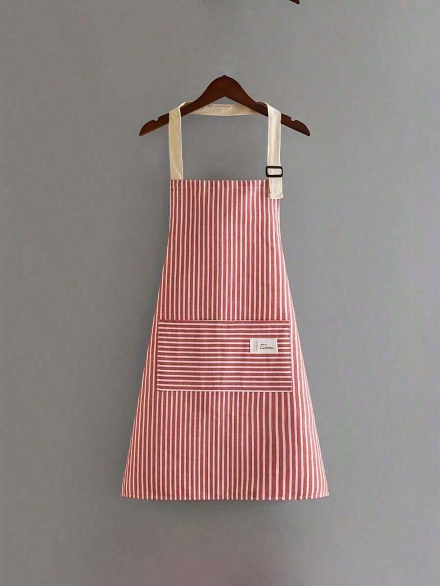 1pc Linen Waterproof Apron, Blue Gray Brown White Striped Apron, Adult Kitchen Apron, Breathable Fashion Waterproof Apron, Kitchen Supplies - 查看 1