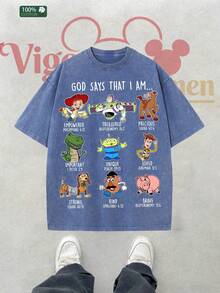 Disney Characters Bible Affirmations Vintage Wash T-Shirt - Royal Blue - View 2