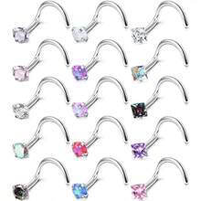 15件装女士鼻环，低过敏性20G 316L不锈钢鼻环和耳环，S形螺旋鼻钉，3毫米立方氧化锆鼻环/唇环，男女通用穿刺饰品 - 銀色 - 查看 4