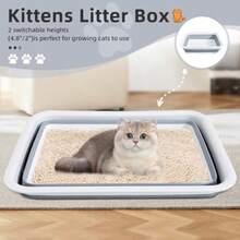 Caja de arena pequeña para gatitos bandeja para orinal abierta para gatos caja de arena portátil para gatos arena de viaje fácil de limpiar y montar 14.6 x 10.6 pulgadas - Gris - Ver 2