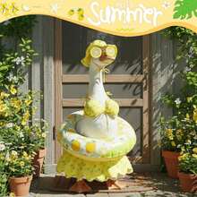 Summer Porch Goose Outfit Set For 23'' Cement Plastic Lawn Goose Statue,Funny Lemon Bikini Clothes With Inflatable Swim Ring, Sun Hat & Glasses, Cute Beach-Themed Decor For Outdoor Yard Statues(The Goose Statue Is Not Included) - A - View 8