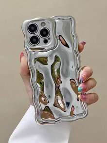 奢华镜面元素新颖银色电镀波浪镜面高级电镀花卉陨石图案银色手机壳，兼容 17/17 Pro Max/17/17 Air/17 Pro/16/16 Pro/16 Pro Max/16 Plus/16e，春季生日礼物 - 銀色 - 查看 8