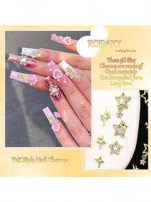 30pcs Gold Star Nail Art Decorations, Shiny 3D Star Nail Gems, Starry Nail Art Accessories, Y2K Style Decor, Suitable For Acrylic Nail Decoration Nails Nail Supplies - Bạc - Xem 10