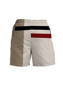 2026夏季男士轻薄涤纶T恤套装，速干短袖，3D数字印花，休闲圆领，白/黑/红条纹设计 - 彩色 - 查看 4