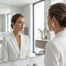 Fashionable Woven Earrings, Featuring Retro Geometric Stainless Steel Material With Thick Textured Circular Shape, Suitable For Women To Wear Daily - Gold - View 6