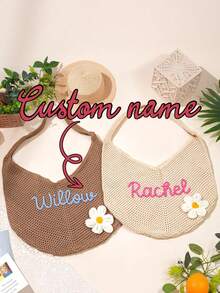 Original DIY Personalized Straw Letter Bridesmaid Handbags, Bridesmaid Beach Bags, Bachelorette Party Gift Bags, Custom Handheld Gift Baskets, Bridesmaid Gift Baskets, Seaside Holiday Straw Hand-Held Shoulder Straw Bag - Multicolor - View 3