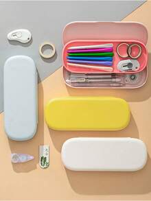Simple Macaron Multi-Functional Pencil Case, Creative Stationery Organizer Box, Cute Robot Double-Layered Pen Box - Multicolor - View 5