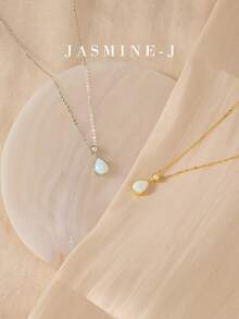 1件S925纯银蛋白石水滴吊坠项链，金色链条，简约优雅女士项链，节日礼物，适合日常佩戴 - 彩色 - 查看 3