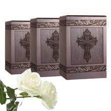 Cremation Urns For Human Ashes Adult Male Female, Wooden Carved Cross Urns Box And Casket For Ashe Men Women Child, Pets Cat Dog Urn, Burial Funeral Memorial Urns For Ashes, Holds 222 Cubic Inch - Small - Set 3 Keepsake Urn - View 8